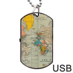 World Map Vintage Dog Tag Usb Flash (one Side)