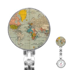 World Map Vintage Stainless Steel Nurses Watch