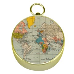 World Map Vintage Gold Compasses by BangZart