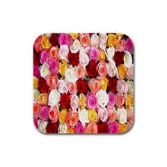 Roses Color Beautiful Flowers Rubber Square Coaster (4 Pack) 