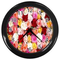 Roses Color Beautiful Flowers Wall Clock (black)