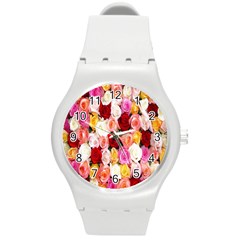 Roses Color Beautiful Flowers Round Plastic Sport Watch (m)