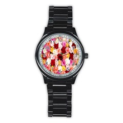 Roses Color Beautiful Flowers Stainless Steel Round Watch