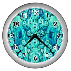 Happy Florals  Giving  Peace Ornate In Green Wall Clock (silver) by pepitasart