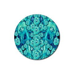 Happy Florals  Giving  Peace Ornate In Green Rubber Round Coaster (4 Pack)  by pepitasart