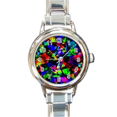 Multicolored Abstract Print Round Italian Charm Watch by dflcprintsclothing