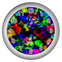 Multicolored Abstract Print Wall Clock (silver) by dflcprintsclothing