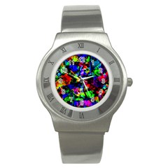 Multicolored Abstract Print Stainless Steel Watch by dflcprintsclothing