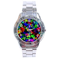 Multicolored Abstract Print Stainless Steel Analogue Watch by dflcprintsclothing