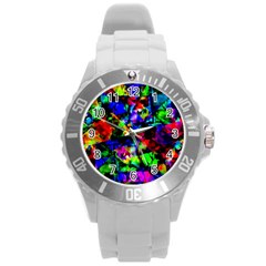 Multicolored Abstract Print Round Plastic Sport Watch (l) by dflcprintsclothing