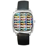 Twenty-seven Snowball Branch Collage Square Metal Watch Front