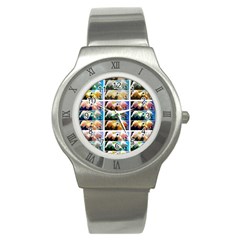 Twenty-seven Snowball Branch Collage Stainless Steel Watch by okhismakingart