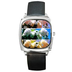 Snowball Branch Collage (i) Square Metal Watch by okhismakingart