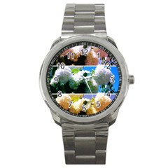 Snowball Branch Collage (i) Sport Metal Watch by okhismakingart