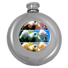 Snowball Branch Collage (i) Round Hip Flask (5 Oz) by okhismakingart