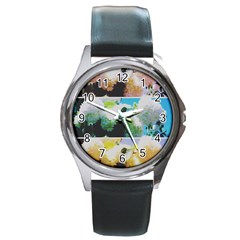 Faded Snowball Branch Collage (ii) Round Metal Watch by okhismakingart