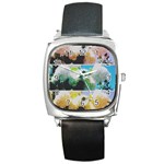 Faded Snowball Branch Collage (II) Square Metal Watch Front