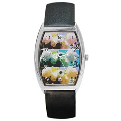 Faded Snowball Branch Collage (ii) Barrel Style Metal Watch by okhismakingart