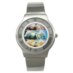 Faded Snowball Branch Collage (ii) Stainless Steel Watch by okhismakingart