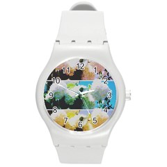 Faded Snowball Branch Collage (ii) Round Plastic Sport Watch (m) by okhismakingart