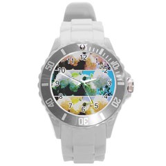 Faded Snowball Branch Collage (ii) Round Plastic Sport Watch (l) by okhismakingart