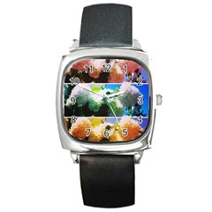 Bright Snowball Branch Collage (iii) Square Metal Watch by okhismakingart