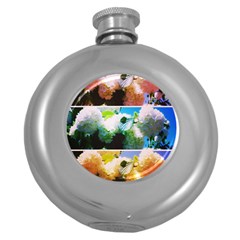 Bright Snowball Branch Collage (iii) Round Hip Flask (5 Oz) by okhismakingart