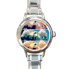 Washed Out Snowball Branch Collage (iv) Round Italian Charm Watch by okhismakingart