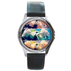 Washed Out Snowball Branch Collage (iv) Round Metal Watch by okhismakingart