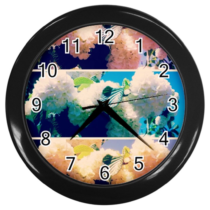 Washed Out Snowball Branch Collage (IV) Wall Clock (Black)