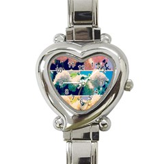 Washed Out Snowball Branch Collage (iv) Heart Italian Charm Watch by okhismakingart