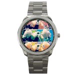 Washed Out Snowball Branch Collage (IV) Sport Metal Watch Front