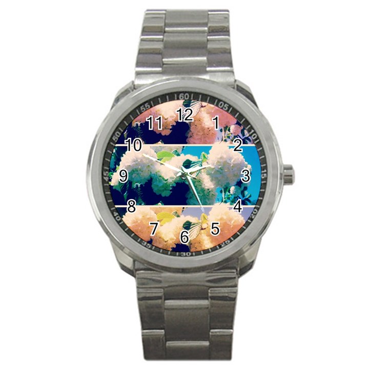 Washed Out Snowball Branch Collage (IV) Sport Metal Watch