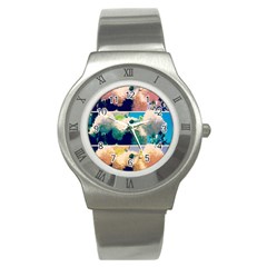 Washed Out Snowball Branch Collage (iv) Stainless Steel Watch by okhismakingart