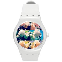 Washed Out Snowball Branch Collage (iv) Round Plastic Sport Watch (m) by okhismakingart