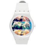 Washed Out Snowball Branch Collage (IV) Round Plastic Sport Watch (M) Front