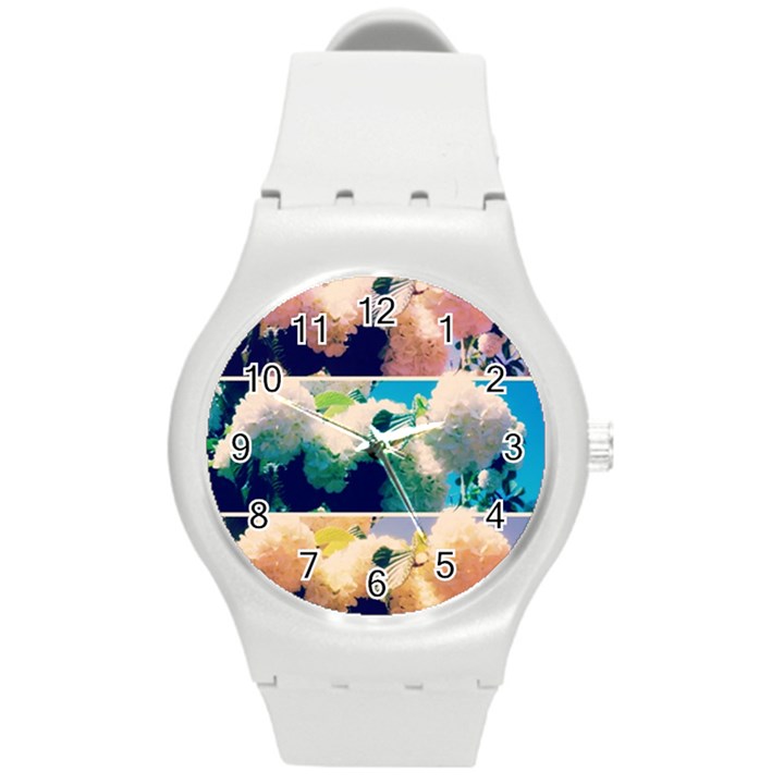 Washed Out Snowball Branch Collage (IV) Round Plastic Sport Watch (M)