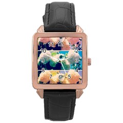 Washed Out Snowball Branch Collage (iv) Rose Gold Leather Watch  by okhismakingart