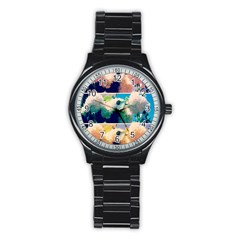 Washed Out Snowball Branch Collage (iv) Stainless Steel Round Watch by okhismakingart