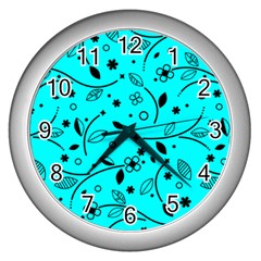 Pattern Flowers Flower Texture Wall Clock (Silver)