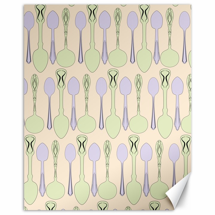 Spoon Pattern Illustrator Green Canvas 11  x 14 