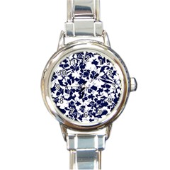 Flowers Garden Textiles Fabric Round Italian Charm Watch by Pakrebo