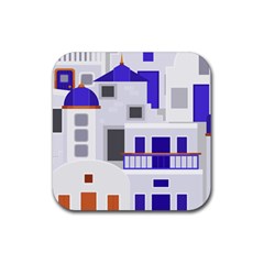 Background Santorini Greece Rubber Coaster (square)  by Pakrebo