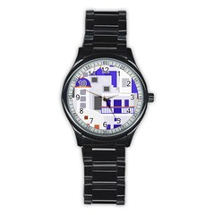 Background Santorini Greece Stainless Steel Round Watch by Pakrebo