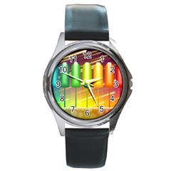 Abstract Landscape Background Round Metal Watch