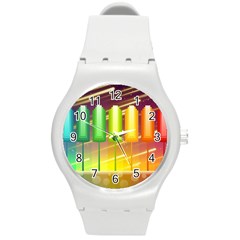 Abstract Landscape Background Round Plastic Sport Watch (M)