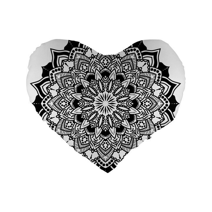 Mandala Spiritual Texture Standard 16  Premium Flano Heart Shape Cushions