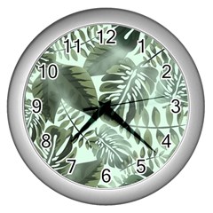 Medellin Leaves Tropical Jungle Wall Clock (silver) by Pakrebo