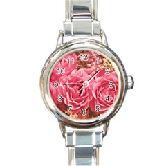 Roses Noble Roses Romantic Pink Round Italian Charm Watch by Pakrebo