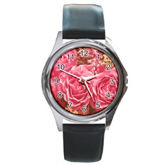 Roses Noble Roses Romantic Pink Round Metal Watch by Pakrebo